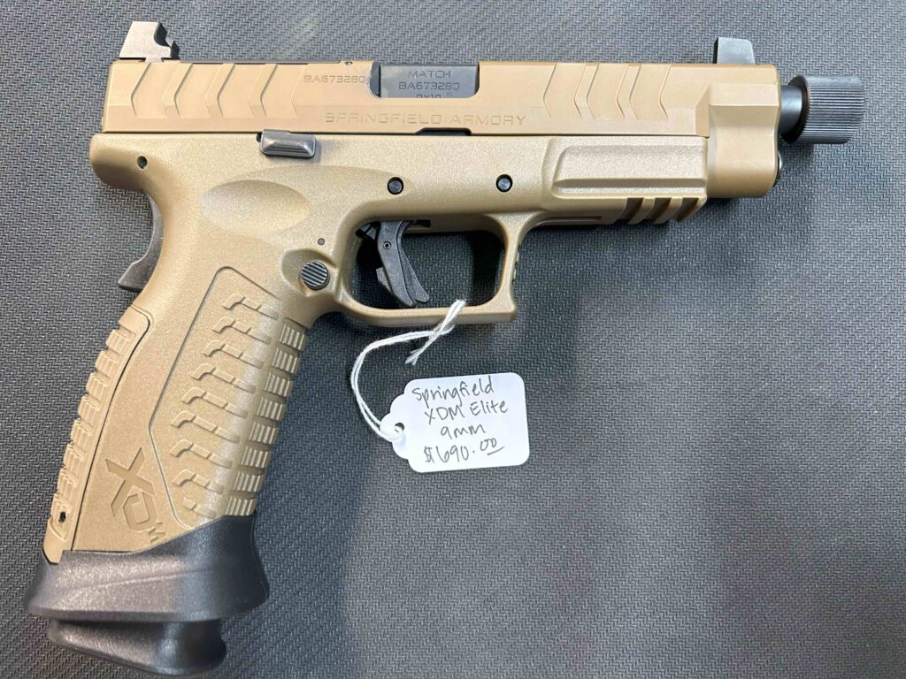 The Springfield Armory XD-M Elite OSP Desert FDE 9mm Pistol is built with a hammer-forged steel barrel that is extended and threaded with a Desert FDE finish. The META™ trigger system includes a trigger safety, while the polymer grip allows for comfortable handling. The safety features include an extended back-strap safety, a top slide loaded-round indicator and a firing pin locking block drop safety. Features and Benefits Semiautomatic with a 20-round capacity Hammer-forged steel barrel is extended and threaded with a Desert FDE finish Polymer grip allows for comfortable handling Match Enhanced Trigger Assembly (META™) includes a trigger safety Co-witness, suppressor-height sights Extended back-strap safety with a top slide loaded-round indicator and a firing pin locking block drop safety