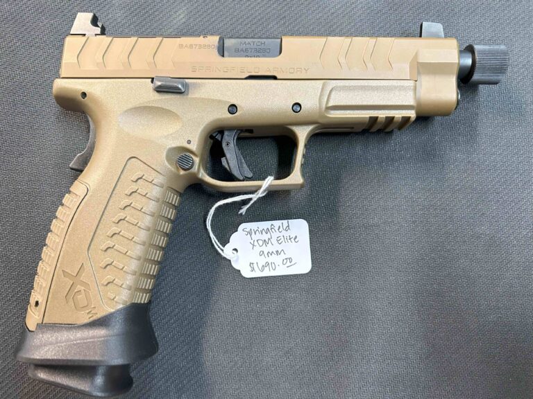 The Springfield Armory XD-M Elite OSP Desert FDE 9mm Pistol is built with a hammer-forged steel barrel that is extended and threaded with a Desert FDE finish. The META™ trigger system includes a trigger safety, while the polymer grip allows for comfortable handling. The safety features include an extended back-strap safety, a top slide loaded-round indicator and a firing pin locking block drop safety. Features and Benefits Semiautomatic with a 20-round capacity Hammer-forged steel barrel is extended and threaded with a Desert FDE finish Polymer grip allows for comfortable handling Match Enhanced Trigger Assembly (META™) includes a trigger safety Co-witness, suppressor-height sights Extended back-strap safety with a top slide loaded-round indicator and a firing pin locking block drop safety