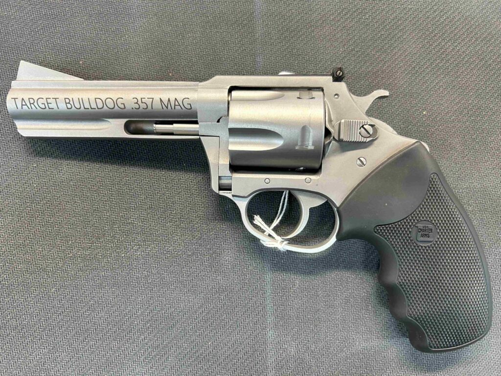 Known for its rugged reliability and stopping power, Charter’s Bulldog is a versatile revolver for personal or home protection. With a barrel length of 4.2”, this .44 Target Bulldog is one of the larger revolvers to qualify for concealed carry. This safe, reliable revolver is powerful enough for serious home protection, but has the size and functionality for effective concealed carry! If you are looking for a safe, reliable revolver powerful enough for serious home protection, but with the size and functionality for effective concealed carry, Charter’s .44 Target Bulldog is an outstanding double-duty choice for the job. Model: 74442 Finish: Stainless Steel Frame: Matte Grip: Full Barrel length: 4.2" Capacity: 5-shot Caliber: .44 Special Hammer: Standard Weight: 22 oz.