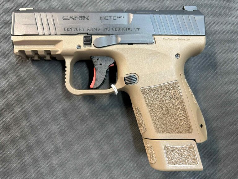 The Canik METE MC9 9mm 12RD Pistol with Magazines and Kit is a semiautomatic, subcompact pistol with a polymer frame and blacked-out dot sights. It accommodates 12+1 round and 15+1 round magazines, which are both included with the gun. Features and Benefits 9mm Luger caliber Polymer frame Blacked-out dot sight Accommodates 12+1 and 15+1 magazines Includes a hard case, 2 magazines, inside-waistband holster, 3 backstraps, tool kit, speed loader, pinky rest, cleaning kit, gun lock and manual Specifications Action: Double Manual Safety: No Activity: Recreational Shooting Magazine capacity: 12 What's in the Box Canik METE MC9 9mm 12RD Pistol Hard storage case 2 magazines 3 backstraps Holster Tool kit Speed loader Pinky rest Cleaning kit Gun lock Manual